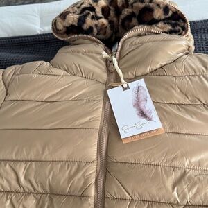 Jessica Simpson Tan Puffer coat  with Leopard Lining